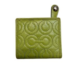 Coach vintage y2k signature op lime green patent leather compact wallet